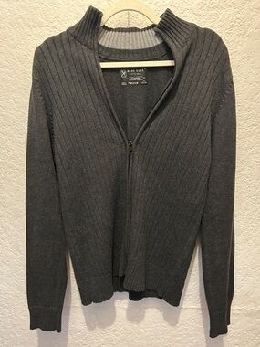 Marc Ecko Charcoal Ribbed Zip Cardigan